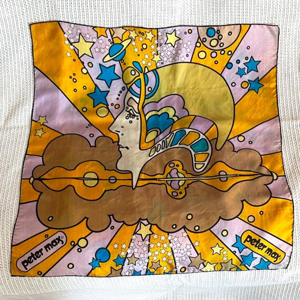 Vintage 1970s signed groovy PETER MAX silk scarf